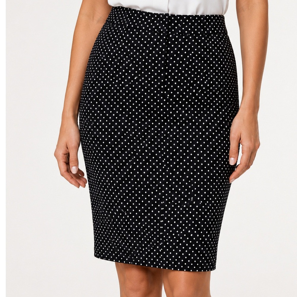 Sharagano Womens Size 10 Black White Polka Dot Pencil Skirt Cotton Stretch